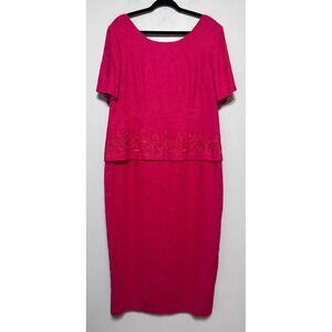 Vintage Woman Pink Embroidered Tiered Dress‎ Size 16W Mother Bride Linen Blend